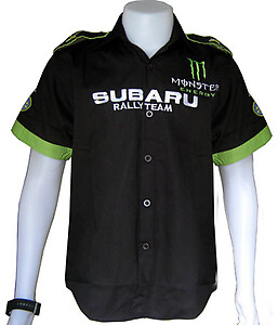 Subaru Monster WRC Rally Racing Shirt Black and Light Green