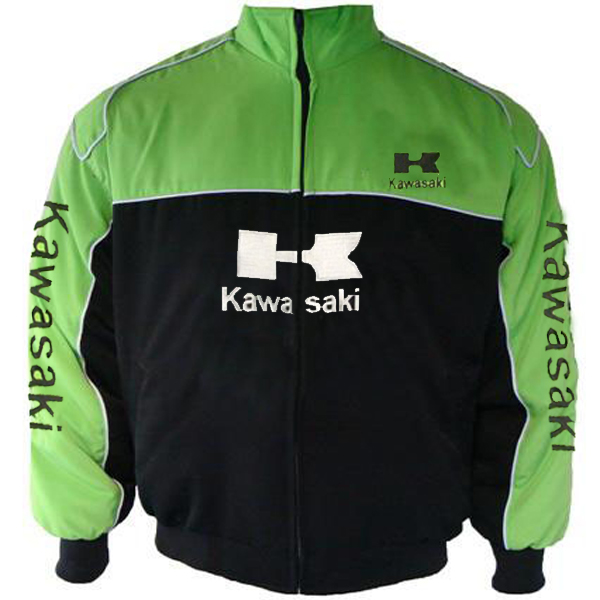 Race Car Jackets. Kawasaki Motorcycle Jacket Light Green and Black