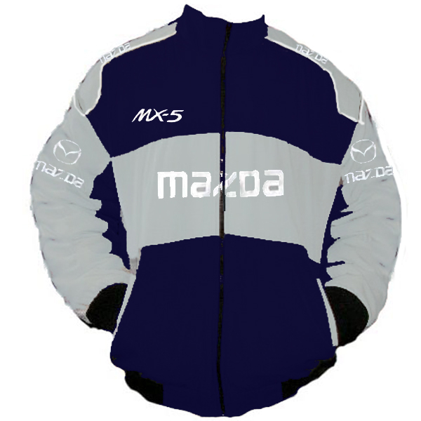 Race Car Jackets. Mazda MX-5 Miata Racing Jacket Dark Blue and Light Gray