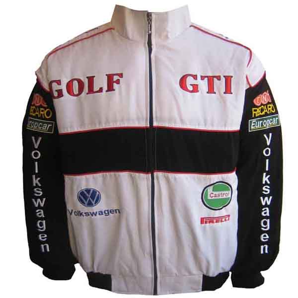 Race Car Jackets. VW Volkswagen Golf GTI Racing Jacket White and Black